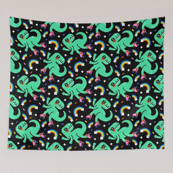 Item preview, Rainbow Roller Skating Dinosaur Pattern – Cute Retro Dino with Rainbows designed and sold by musingtreeart.