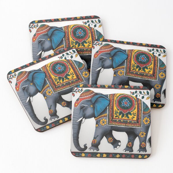 Item preview, Colorful Madhubani Elephant Folk Art Print with Intricate Floral and Geometric Patterns designed and sold by Haus Of K.