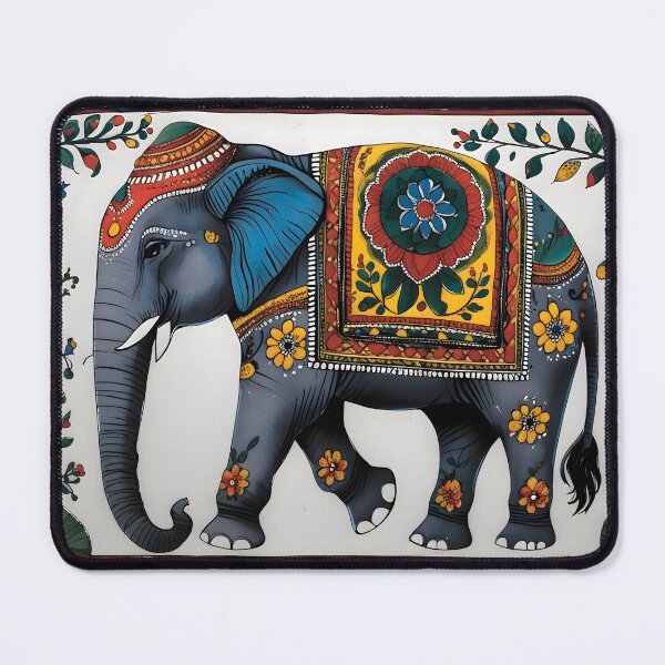 Item preview, Colorful Madhubani Elephant Folk Art Print with Intricate Floral and Geometric Patterns designed and sold by Haus Of K.