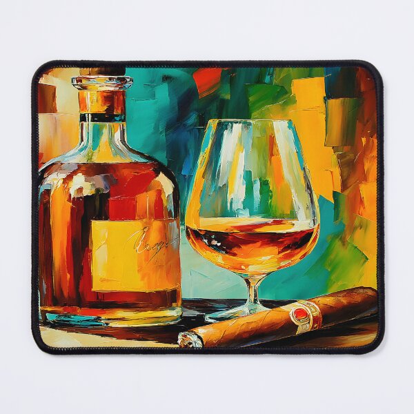 Artikelvorschau, Whiskey- und Zigarrengenuss – Eine anspruchsvolle, abstrakte Feier der Entspannung und des Geschmacks entworfen und verkauft von OlfactoART Studio.