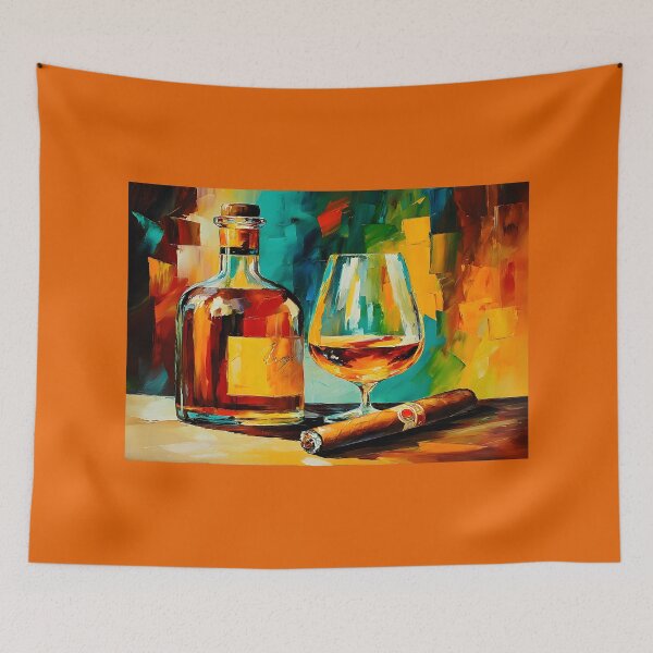 Item preview, Whiskey and Cigar Indulgence - A Sophisticated Abstract Celebration of Relaxation and Flavor designed and sold by OlfactoART Studio.