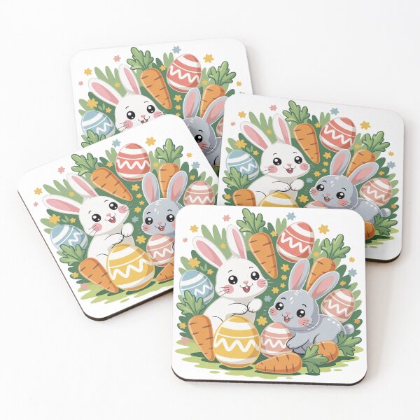 Item preview, Adorable Rabbits with Eggs and Carrots – Cute Kawaii Design designed and sold by YounexxART.