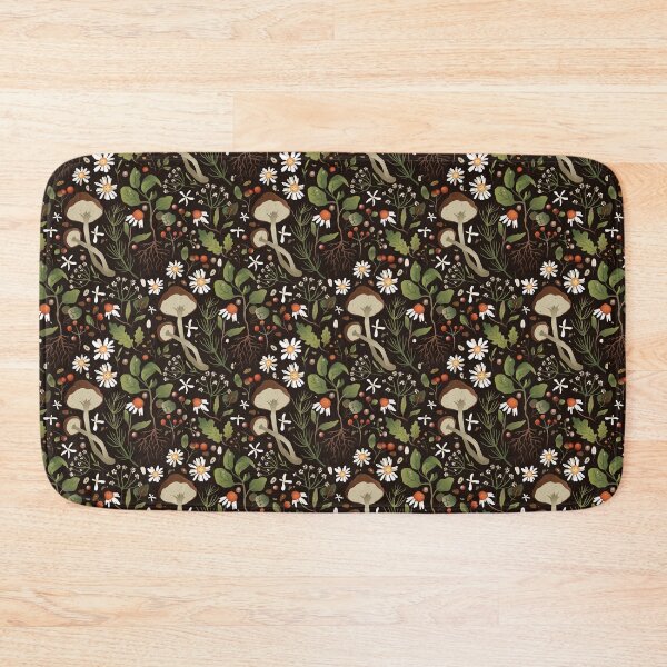 Item preview, Dark Cottagecore Mushroom Pattern – Woodland Fungi and Autumn Foliage designed and sold by smeraldosecrets.