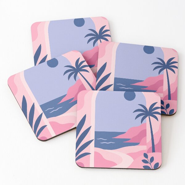Item preview, Retro Poster – Stylized Coastal Scene in Pink and Blue designed and sold by Pink & California.