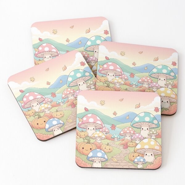 Item preview, Kawaii Autumn Landscape – Cute Chibi Mushrooms & Pumpkins designed and sold by Iras-Art-Corner.