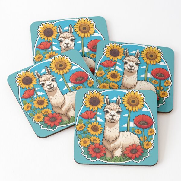 Item preview, Cute Lama Sunflowers And Red Poppies With Blue Sky And White Clouds designed and sold by CarrollGene.