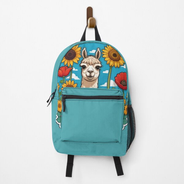 Item preview, Cute Lama Sunflowers And Red Poppies With Blue Sky And White Clouds designed and sold by CarrollGene.