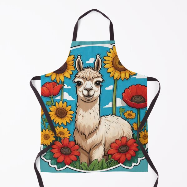 Item preview, Cute Lama Sunflowers And Red Poppies With Blue Sky And White Clouds designed and sold by CarrollGene.