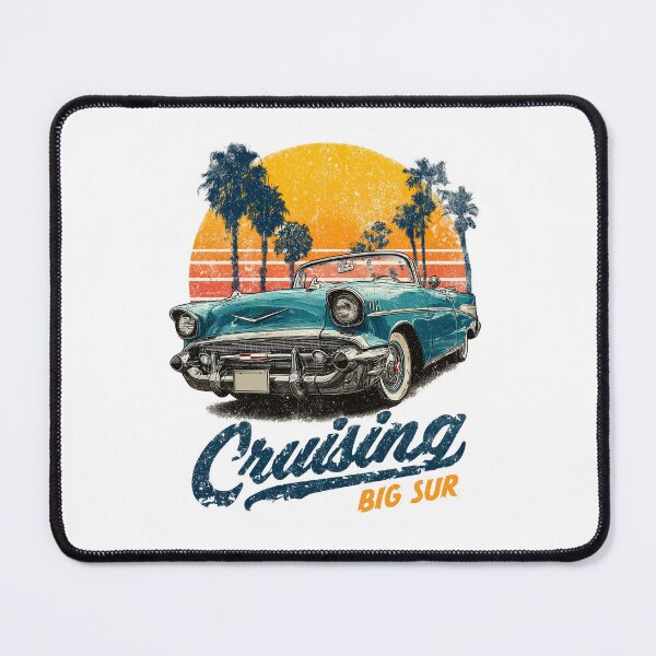 Item preview, Cruising Big Sur, Retro vintage style T-shirt design featuring a classic convertible car with a sunset designed and sold by PeffysArt.