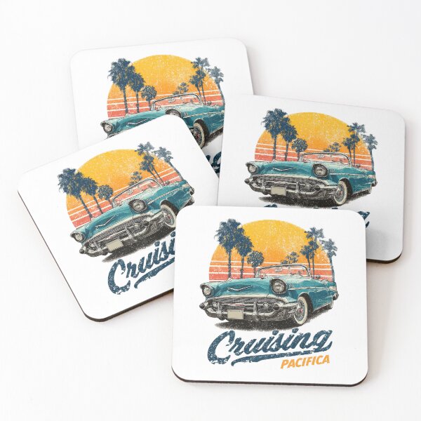 Item preview, Cruising Pacifica, Retro vintage style T-shirt design featuring a classic convertible car with a sunset designed and sold by PeffysArt.