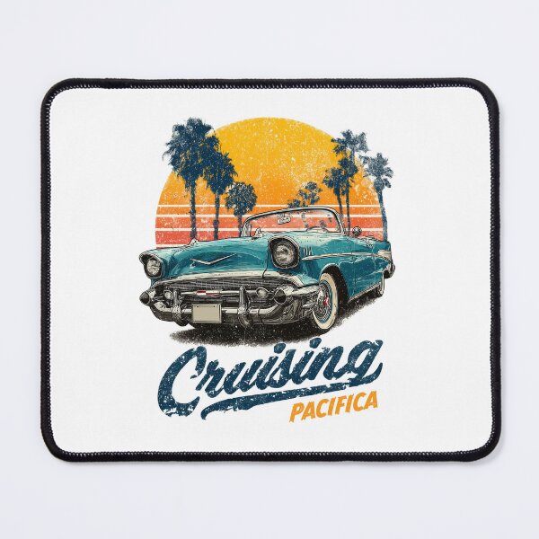 Item preview, Cruising Pacifica, Retro vintage style T-shirt design featuring a classic convertible car with a sunset designed and sold by PeffysArt.