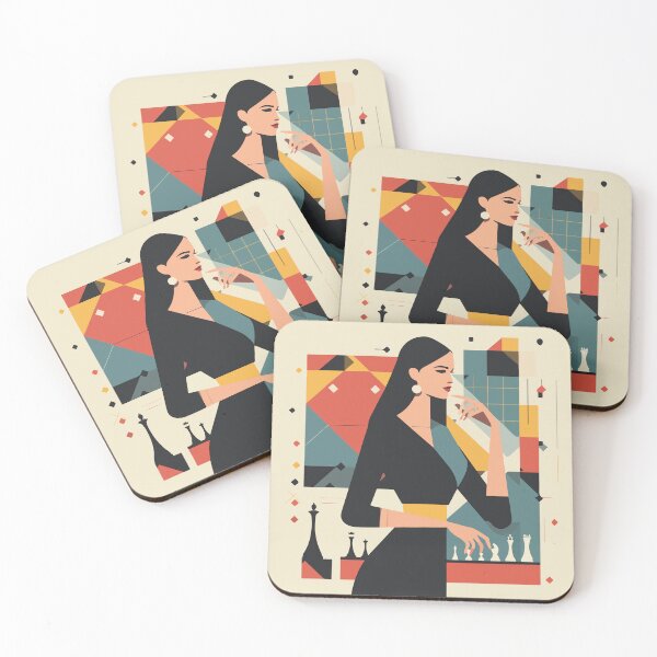 Item preview, Elegant Woman with Chess – Minimalist Geometric Illustration designed and sold by Moss and Moon Studio.