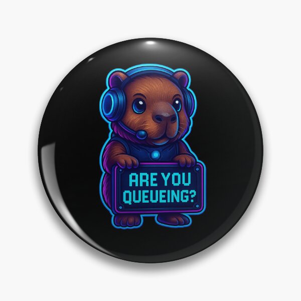 Item preview, Neon Gamer Capybara - Are You Queueing? designed and sold by Derpy Lab .