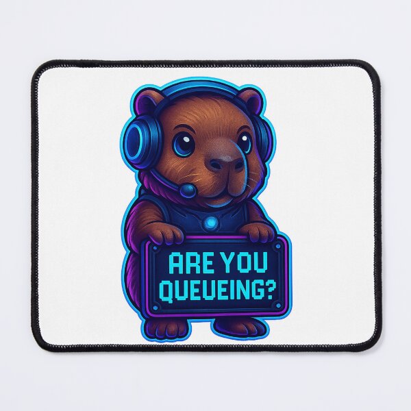 Item preview, Neon Gamer Capybara - Are You Queueing? designed and sold by Derpy Lab .