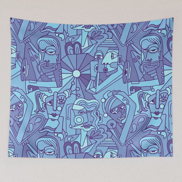 Item preview, Cubist Style People In Shades of Blue designed and sold by Unhinged Heather.