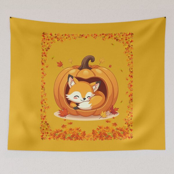 Item preview, Pumpkin Fox – Cute Kawaii Halloween Fox Curled Up in Jack O’Lantern Design designed and sold by koolandthecat.