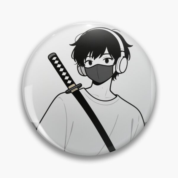 Item preview, anime boy with katana and headphones minimalist designed and sold by OniiShope.