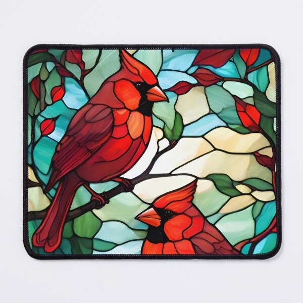 Item preview, Stained Glass Window with Red Cardinal Birds on Branches designed and sold by Ciervo Primavera.
