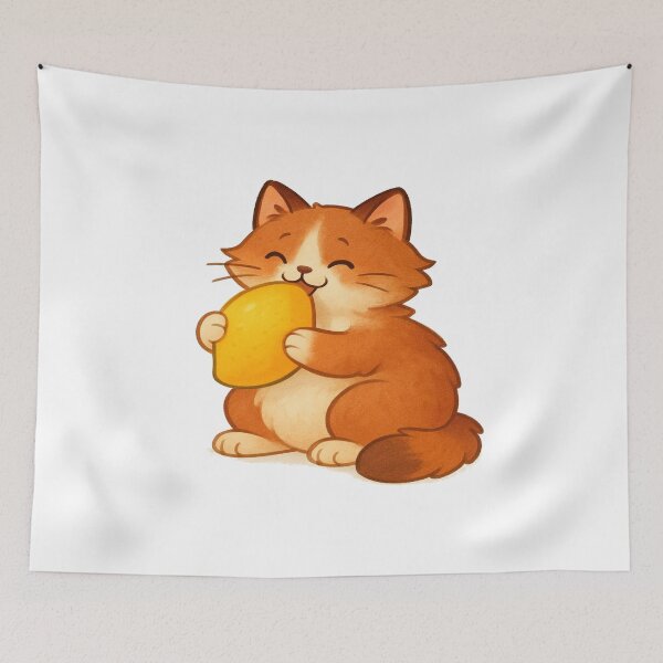 Item preview, Cat eating mango designed and sold by YourFavBuddy.
