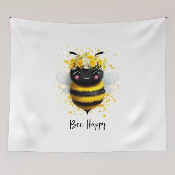 Item preview, Bee Happy Poster – Cute Bee with Flower Crown Wall Art, Positive Quote Print designed and sold by VisionaryVeils.