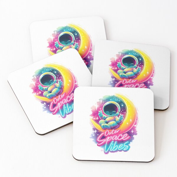 Item preview, Outer Space Vibes Print – Cute Astronaut on Crescent Moon Neon Wall Art designed and sold by VisionaryVeils.