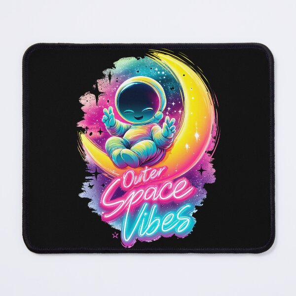 Item preview, Outer Space Vibes Print – Cute Astronaut on Crescent Moon Neon Wall Art designed and sold by VisionaryVeils.