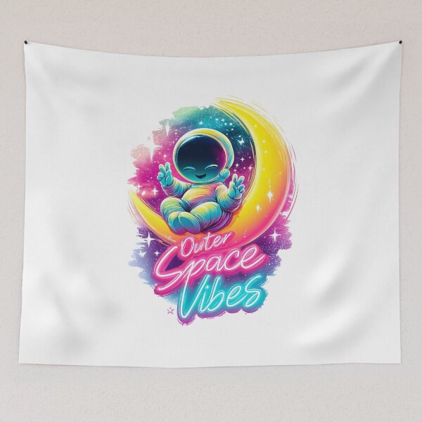Item preview, Outer Space Vibes Print – Cute Astronaut on Crescent Moon Neon Wall Art designed and sold by VisionaryVeils.