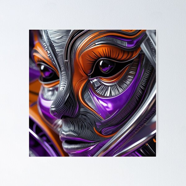 Item preview, Rostro abstracto cromado en morado y naranja designed and sold by Harmonic_Layers.