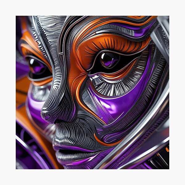 Item preview, Rostro abstracto cromado en morado y naranja designed and sold by Harmonic_Layers.