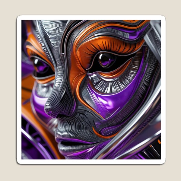 Artikelvorschau, Abstraktes Gesicht aus Chrom in Lila und Orange entworfen und verkauft von Harmonic_Layers.