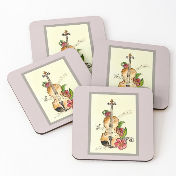 Item preview, Violin and Flowers - watercolor and pen designed and sold by Annie Mason Art.