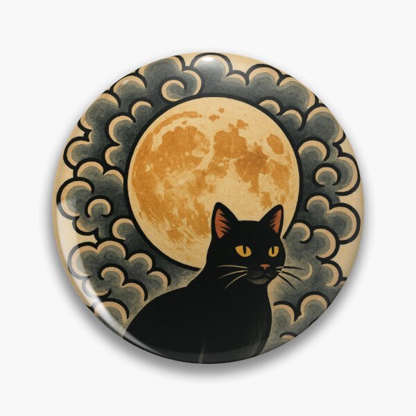 Item preview, Moon Halloween Cat with Jack-o-Lantern Retro Poster Black Cat Vintage Street Cats designed and sold by Wild Blood Designs.