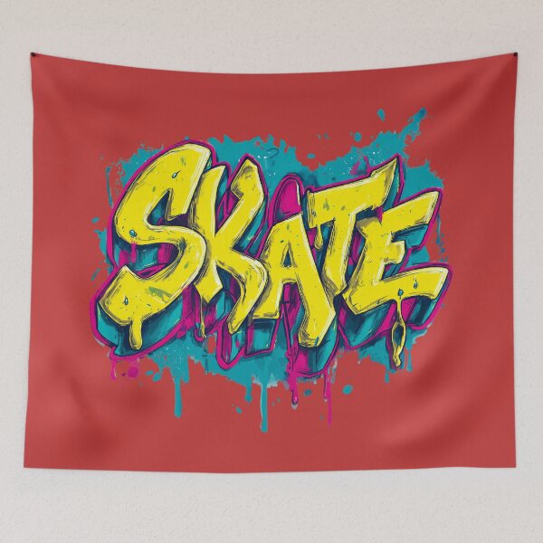 Item preview, SKATE – Wildstyle Graffiti in Yellow-Cyan-Pink Streetart & Drips designed and sold by Meiersbeste.