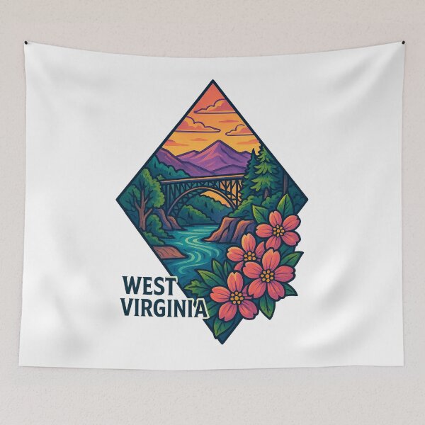 Item preview, West Virginia artistic design bridge and mountains designed and sold by Ahau Designs.