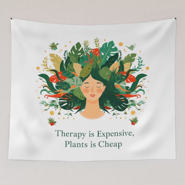 Item preview, Therapy is Expensive Plants is Cheap - Botanical Mental Health Art Print designed and sold by CreativeVisionsHub.