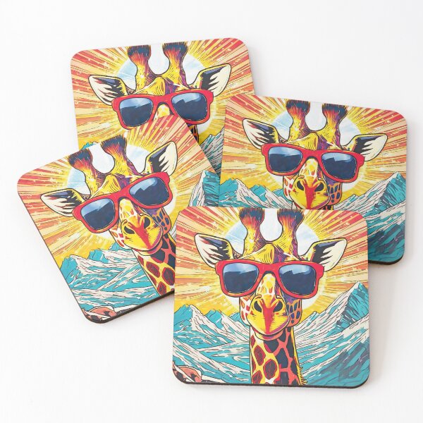 Item preview, Cool Giraffe wearing Sunglasses with setting sun and mountains designed and sold by Feral Confetti.