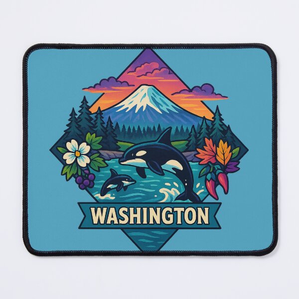Item preview, Washington artistic design orcas and Mount Rainier designed and sold by Ahau Designs.
