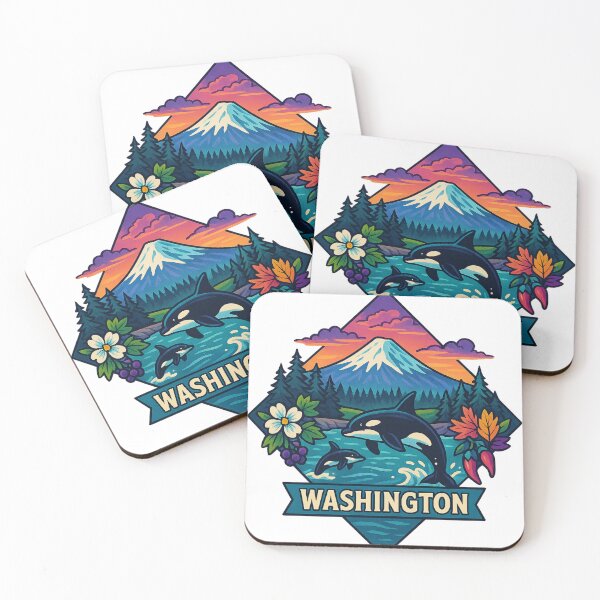 Item preview, Washington artistic design orcas and Mount Rainier designed and sold by Ahau Designs.