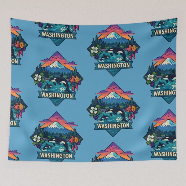 Item preview, Washington artistic design orcas and Mount Rainier designed and sold by Ahau Designs.