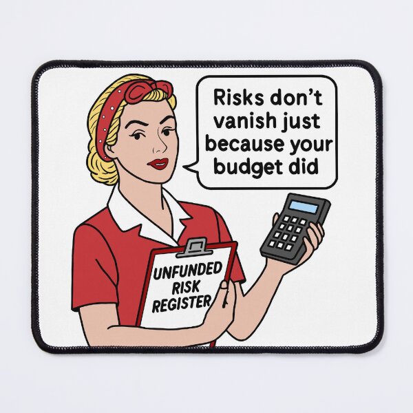 Item preview, Unfunded Risk Register – Budget vs Risk Meme Art designed and sold by OopsIMadeItAgainAUS.