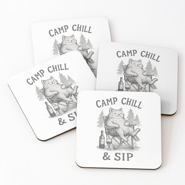 Item preview, Camp Chill & Sip – Relaxed Cat Camping with Wine Funny Nature Design designed and sold by inkoutninja.