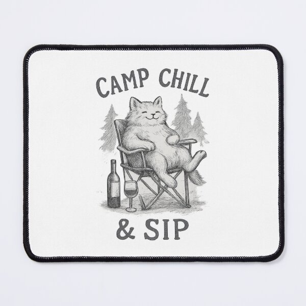 Item preview, Camp Chill & Sip – Relaxed Cat Camping with Wine Funny Nature Design designed and sold by inkoutninja.