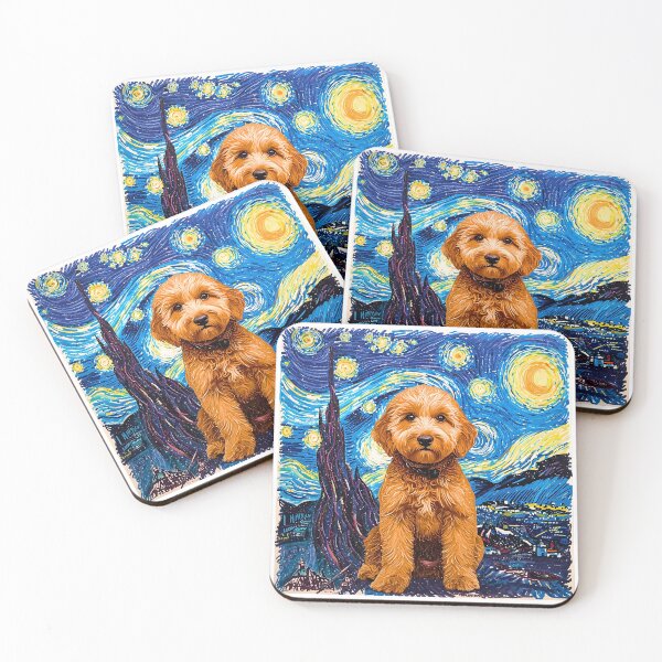 Item preview, Mini Goldendoodle in Starry Night Crayon Art – Artistic Dog Lover Design designed and sold by Fredster1966.