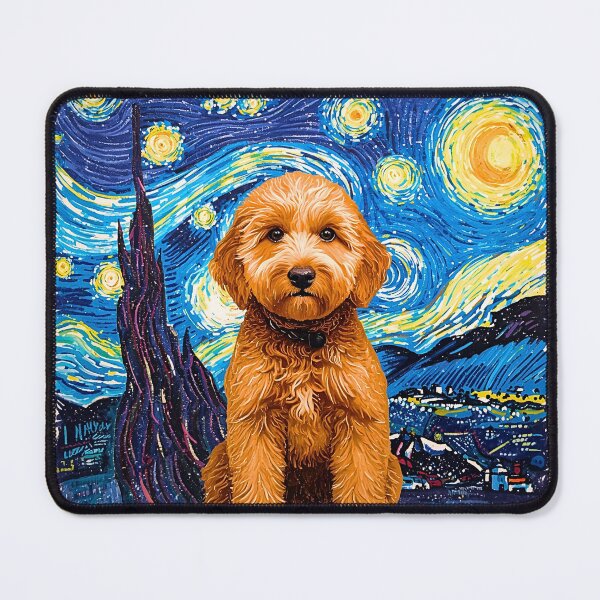 Item preview, Mini Goldendoodle in Starry Night Crayon Art – Artistic Dog Lover Design designed and sold by Fredster1966.