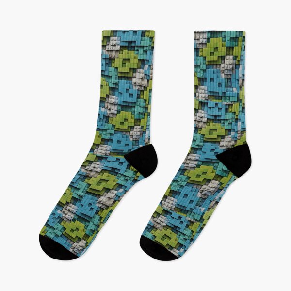 Item preview, White, Yellow Blue Green, 3D Block Squares Rectangular Jigsaw Tetris Like Tiles Design designed and sold by Digital-Davinci.