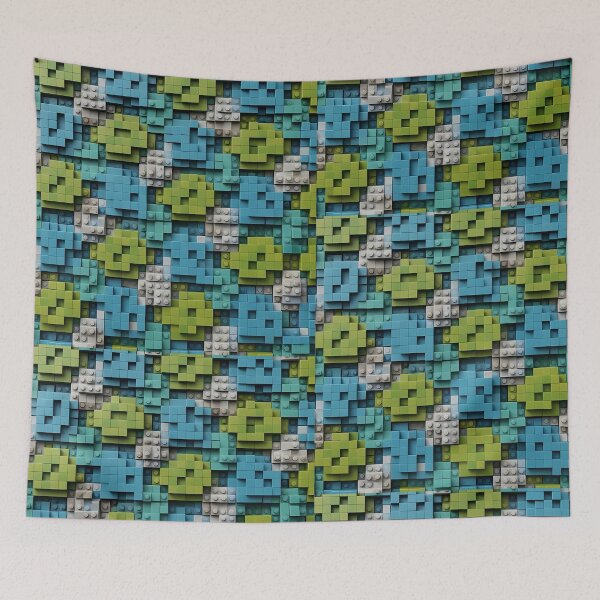 Item preview, White, Yellow Blue Green, 3D Block Squares Rectangular Jigsaw Tetris Like Tiles Design designed and sold by Digital-Davinci.