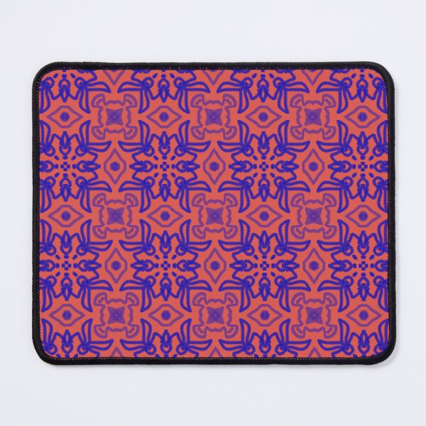 Item preview, Seamless floral pattern in a rectangular frame alternating with red flowers with small tentacles. on the blue background designed and sold by PWDigitalArt.