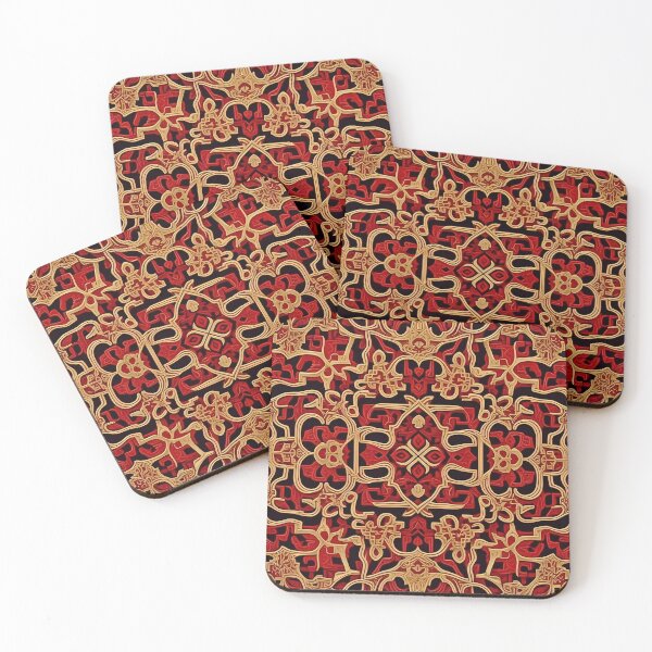 Item preview, Red Beige,  Mural Mosaic, Dark Theme, Diagonal Repeated Hexagonal Pattern Textures  designed and sold by Digital-Davinci.