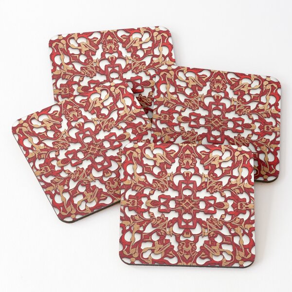 Item preview, Red Beige White,   Mural Mosaic, Dark Theme, Diagonal Repeated Hexagonal Pattern Textures  designed and sold by Digital-Davinci.