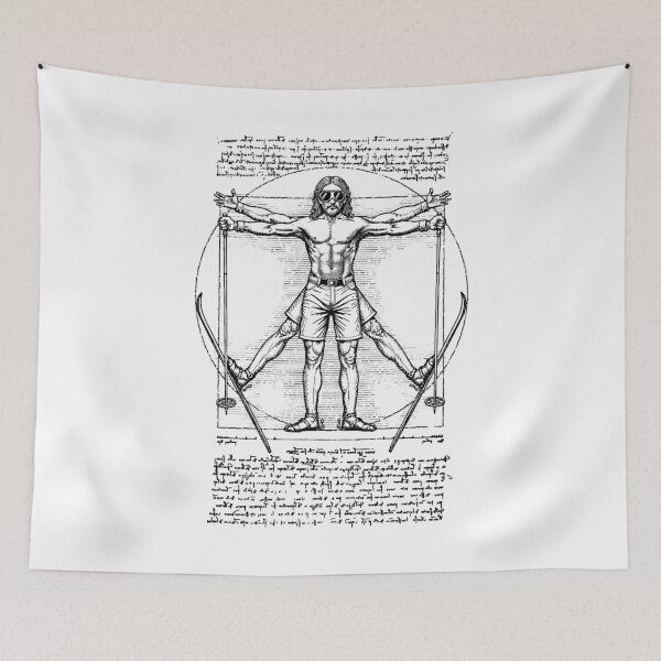 Item preview, Skiing Skier Vitruvian Man Leonardo Da Vinci Vintage Skiers designed and sold by GrandeDuc.